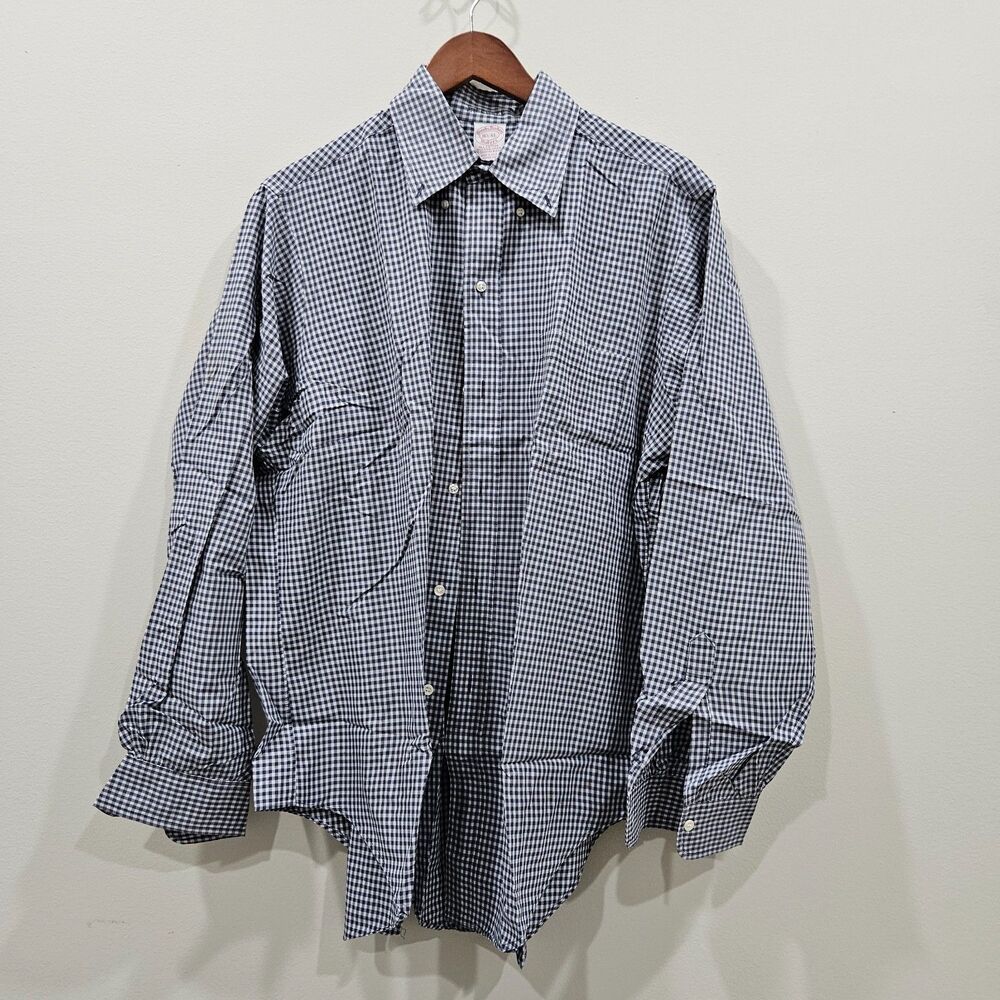 Brooks Brothers Plaid Button Down Shirt 16.5 -XL Blue Long Sleeves Cotton Casual